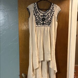 Free People Cream and Black Embroidered High Low Dress/top